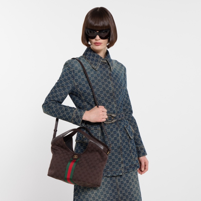 gucci giglio small gg canvas web leather trim tote bag #860845